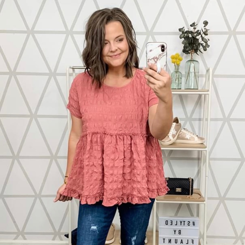 entro Rose Pink Crinkle Blouse from Flaunt Boutique Size M